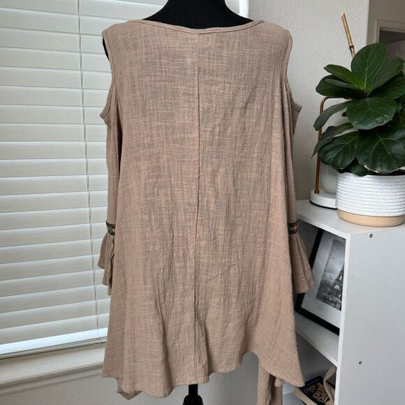 L&B Lucky Blessed Western Boho Tunic Top Sz M? Beige Colorful Embroidered - Picture 8 of 10